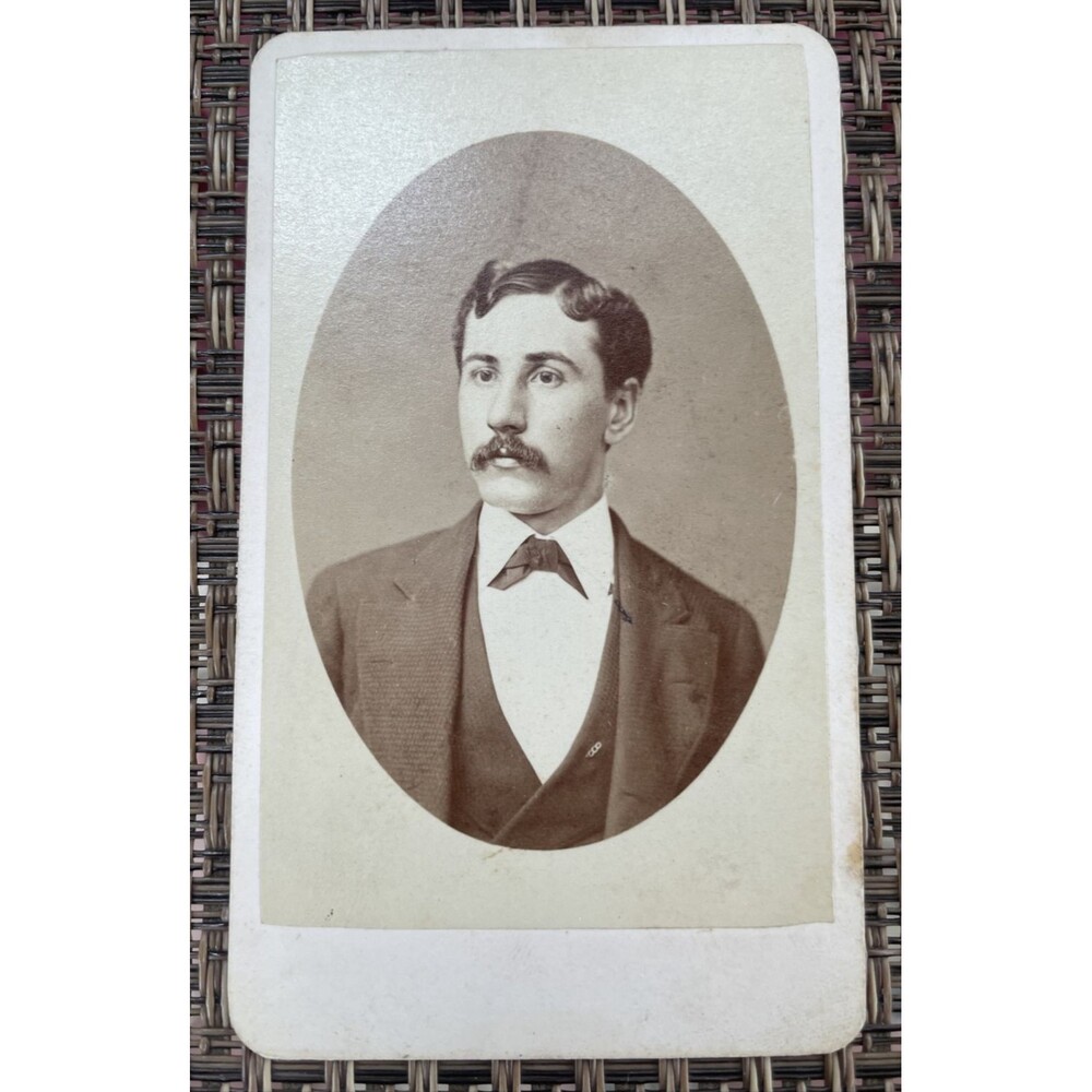 Antique Cabinet Card Photo Victorian Man Finger Waves Haines Photographer Albany